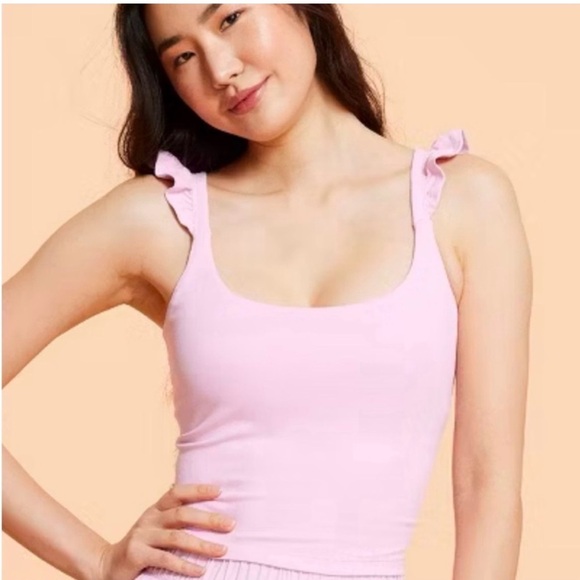 NWT Blogilates Pink Ruffle Strap Tank Top - Picture 1 of 5